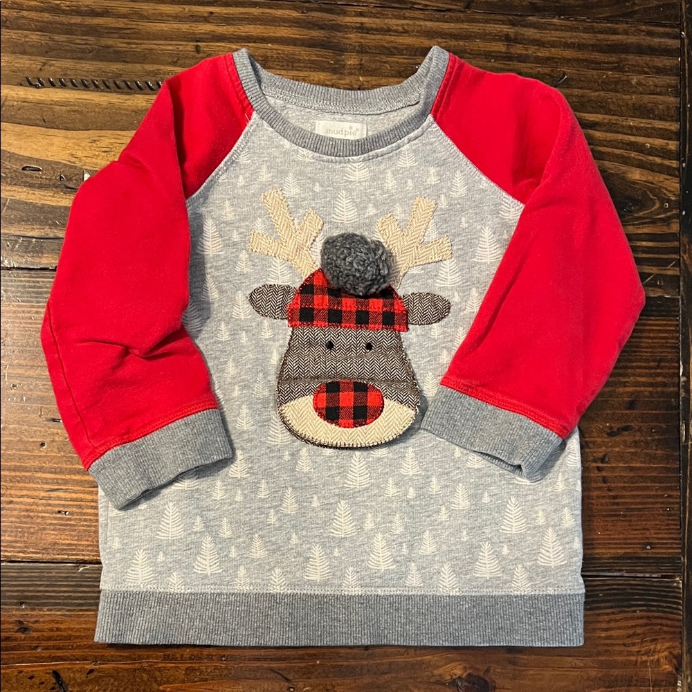 Mud Pie Red and Gray Reindeer Sweatshirt